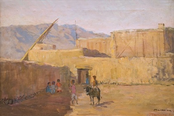 Nurbek Turdukulov - Evgeniya Maleina 1903 1984. In Kishlak. 1956 Year. Oil On Canvas 4060 Cm 1 596x399